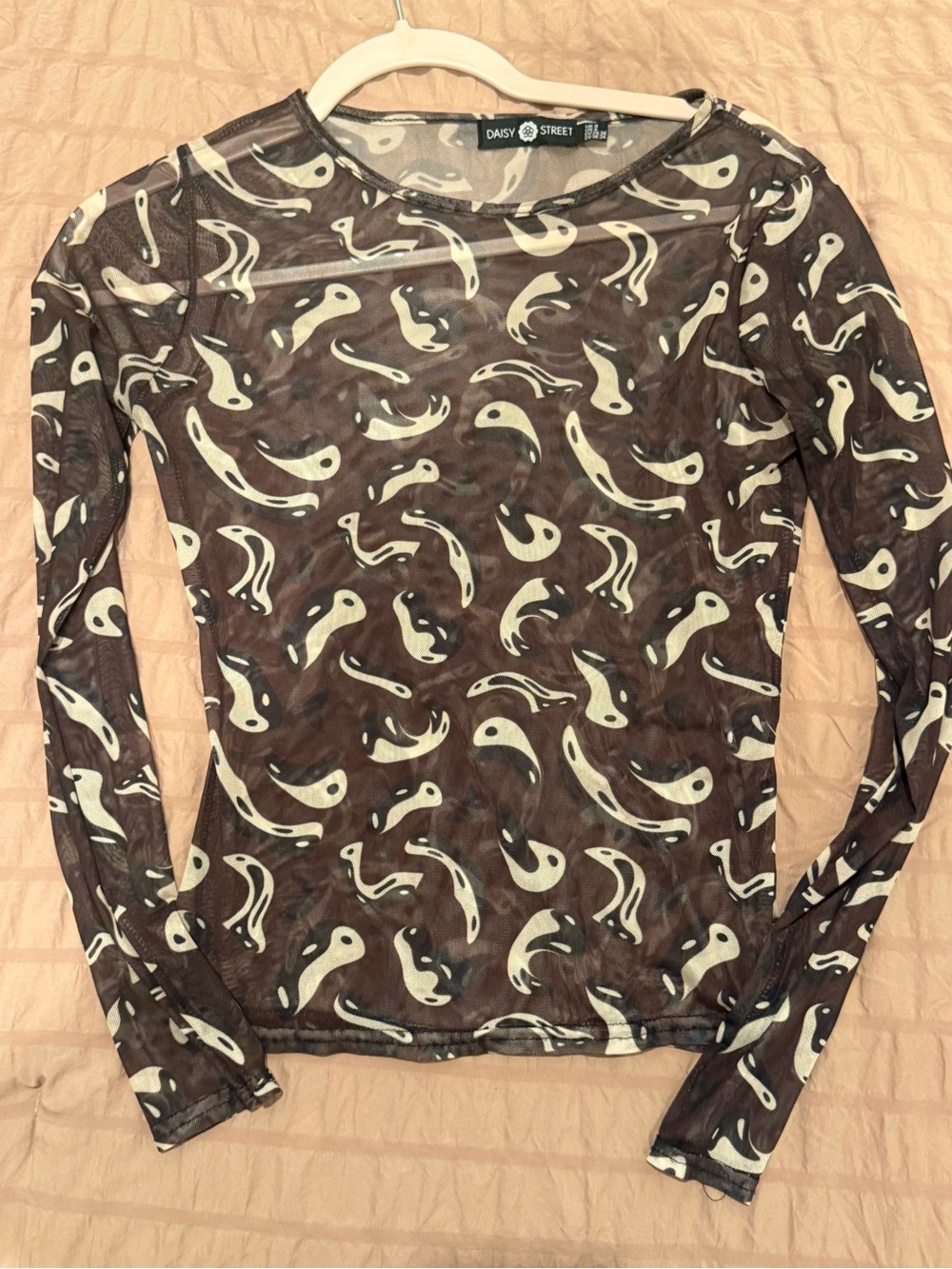 Daisy Brown & Cream Printed Long Sleeve Mesh Tee